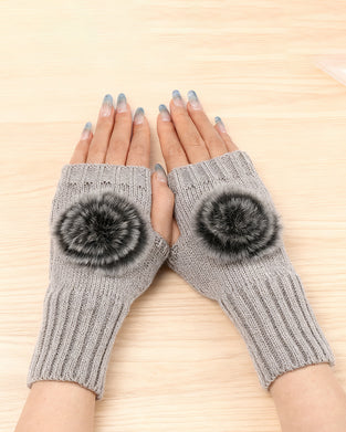 Warm Half-Fingerless Knitted Ball Gloves