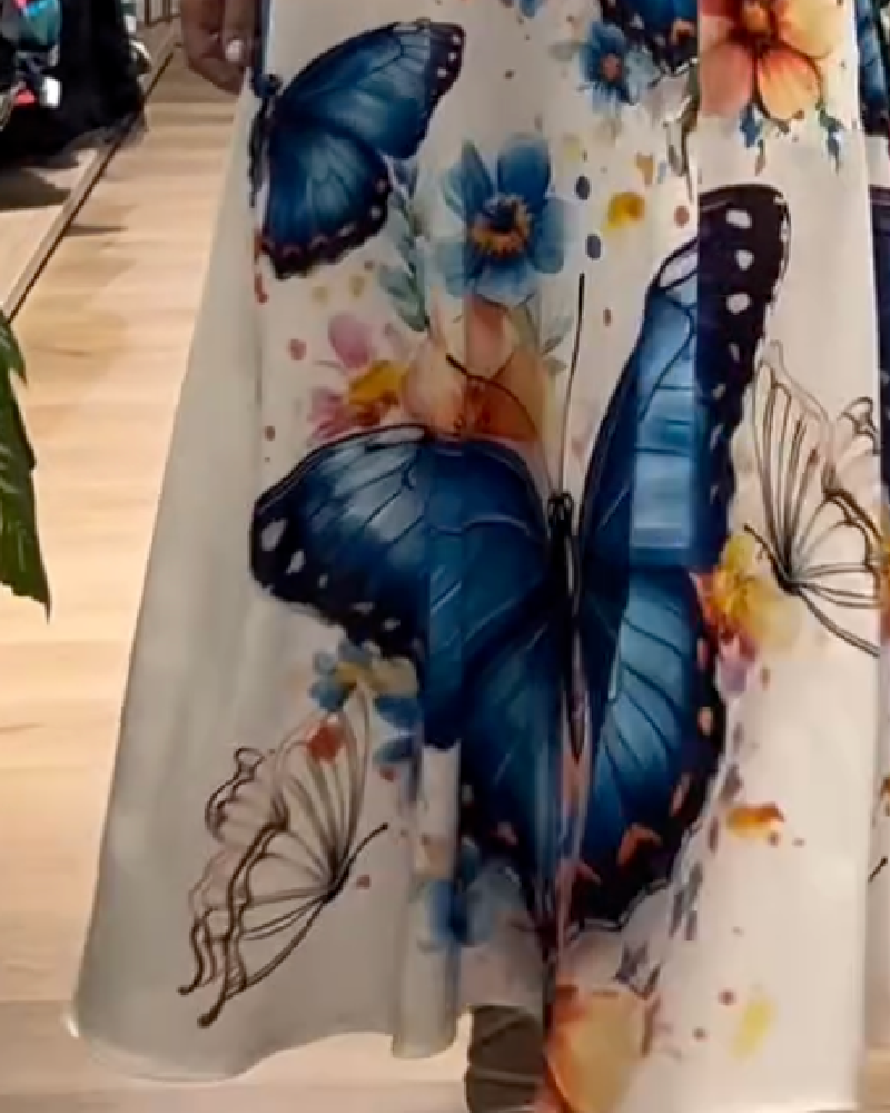 Sleeveless Butterfly Print Maxi Dress