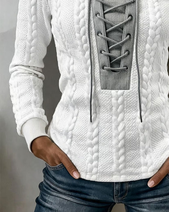 Cable Knit Patchwork Tie Fashion Top