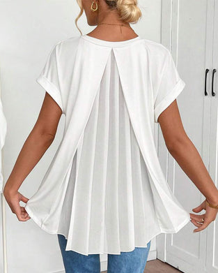 Short-Sleeved Solid Color Patchwork T-Shirt