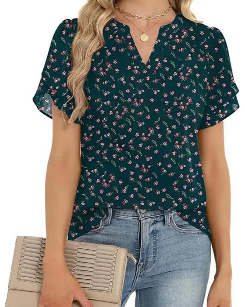 Flower Print Small V-Neck Blouse
