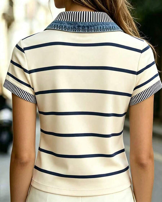 Striped Casual Lapel Blouse