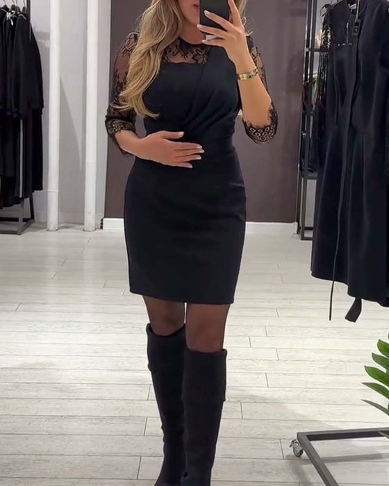 Waist-Cinching Patchwork Dress