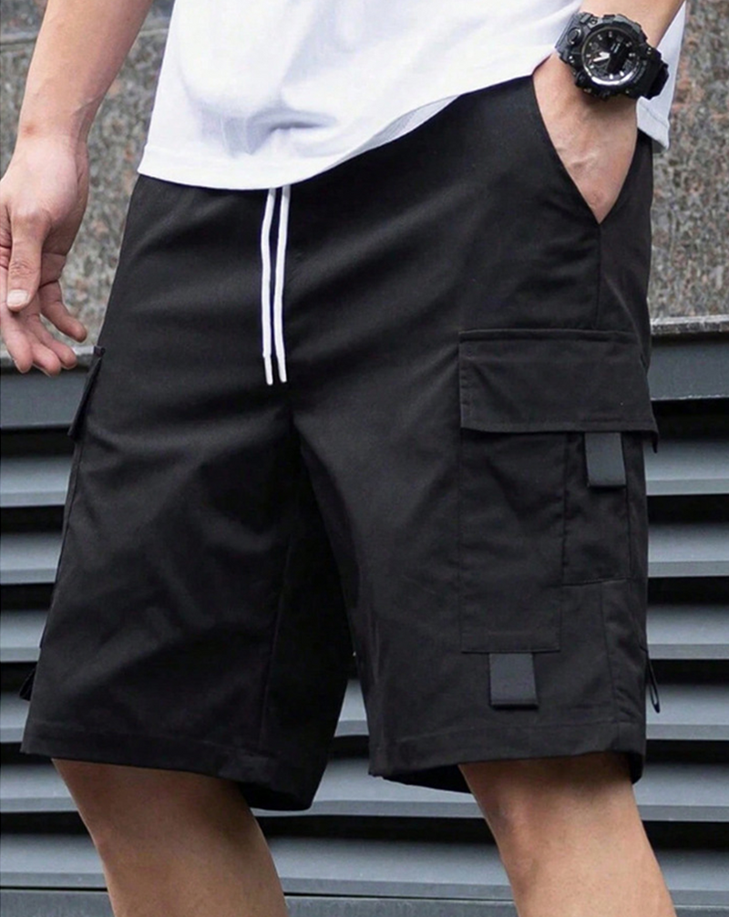 Men's Solid Flap Pocket Cargo Shorts, Casual Multi-Pocket Summer Shorts