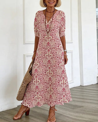 Vintage Floral V-Neck Maxi Dress