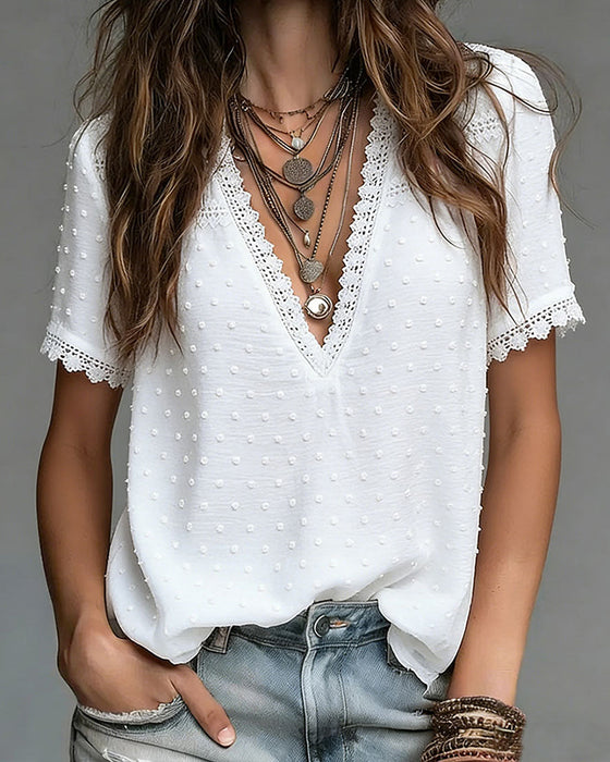 3d Polka Dot V-Neck Blouse