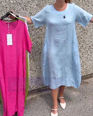 Round Neck Solid Color Dress