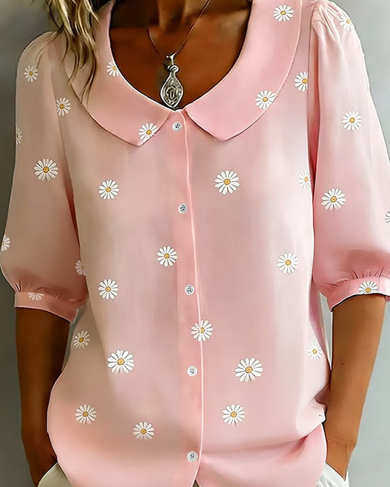 Casual Floral Puff Sleeve Blouse