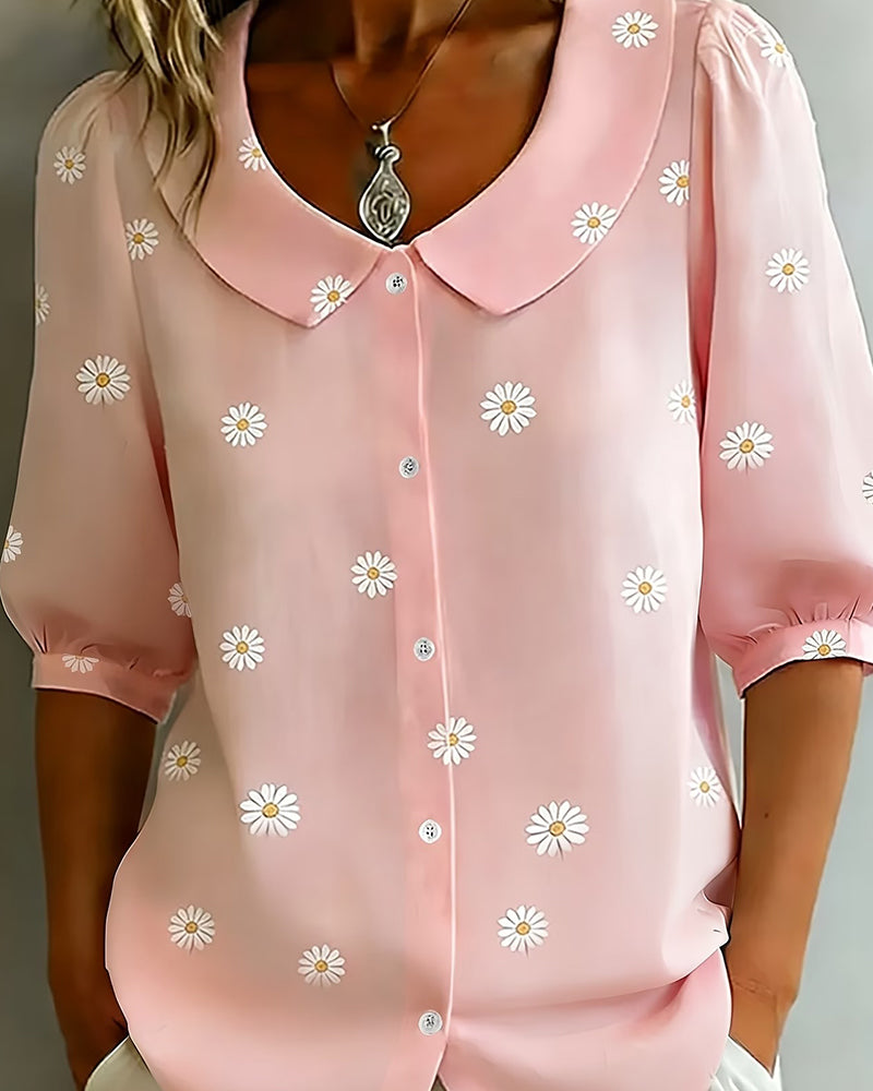 Casual Floral Puff Sleeve Blouse