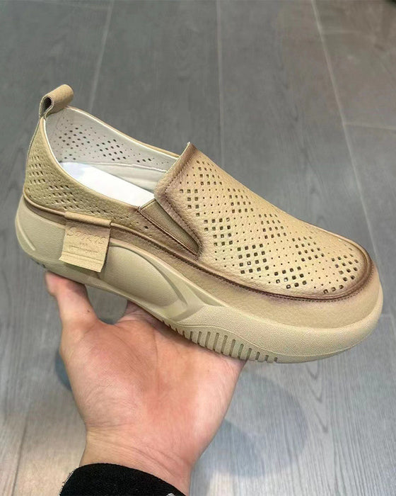 Thick-Soled Women'S Hollowout Loafers Round Toe Cap Shoes