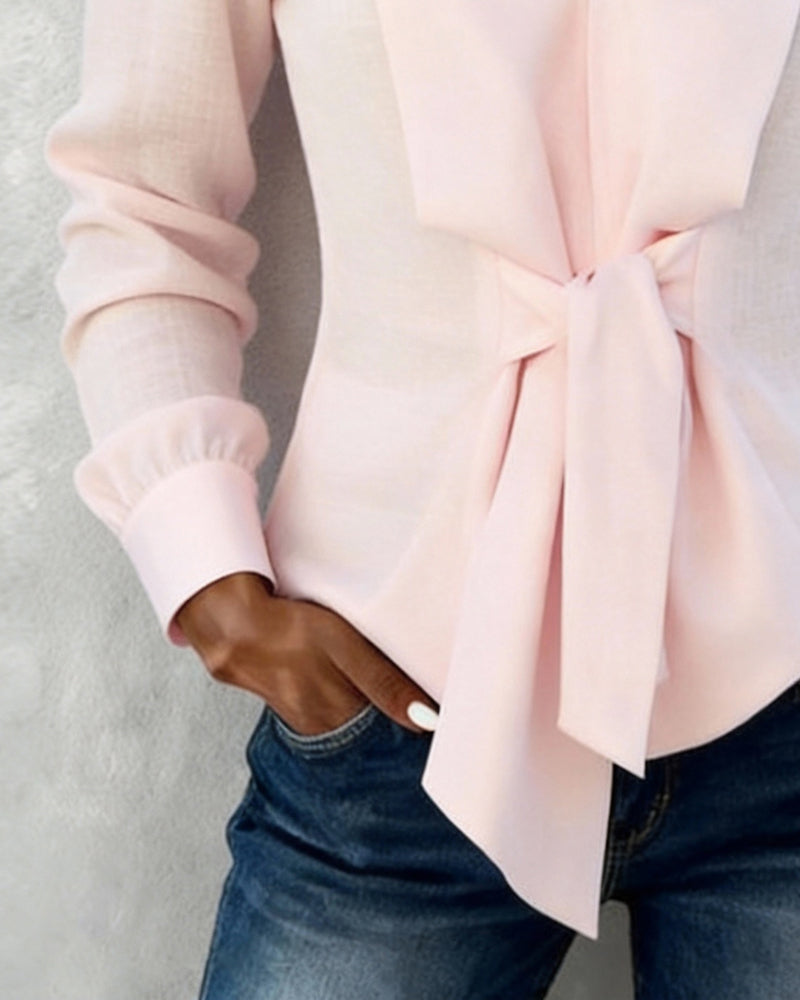 Pure Cotton Fashion Blouse With A Flowing Tie Collar