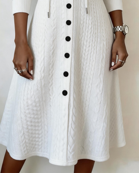 Casual Hooded Button A-Line Dress