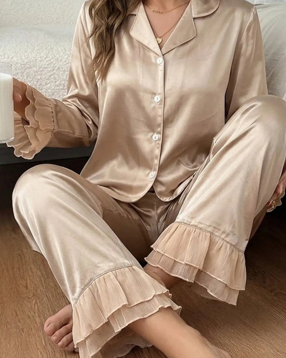 Double Layer Ruffled Shirt Collar Pajama Set