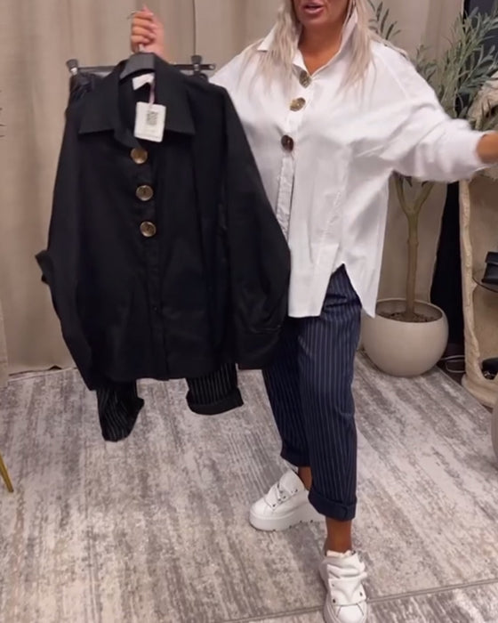 Stylish solid color lapel button shirt