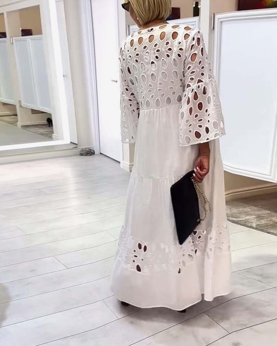 Elegant Solid Color Lace Hole Dress
