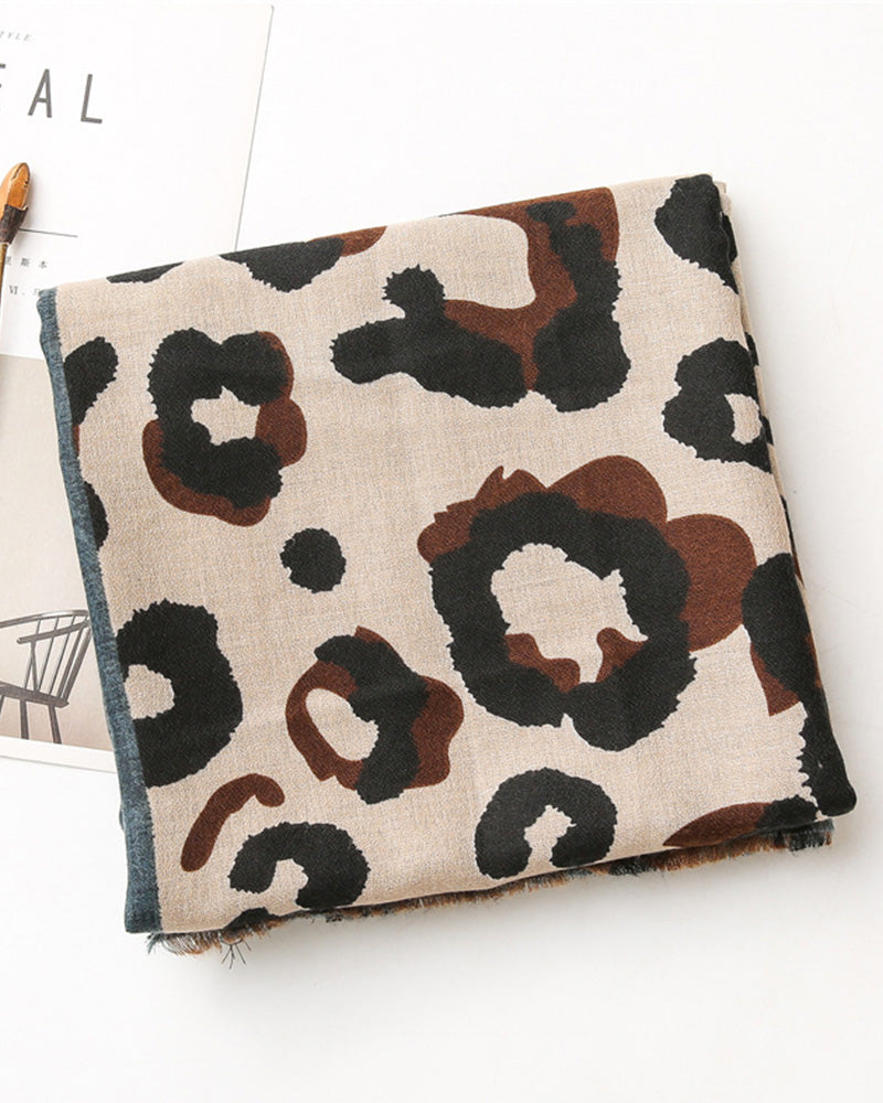 Women's Leopard Patchwork Print Fringe Shawl Scarf