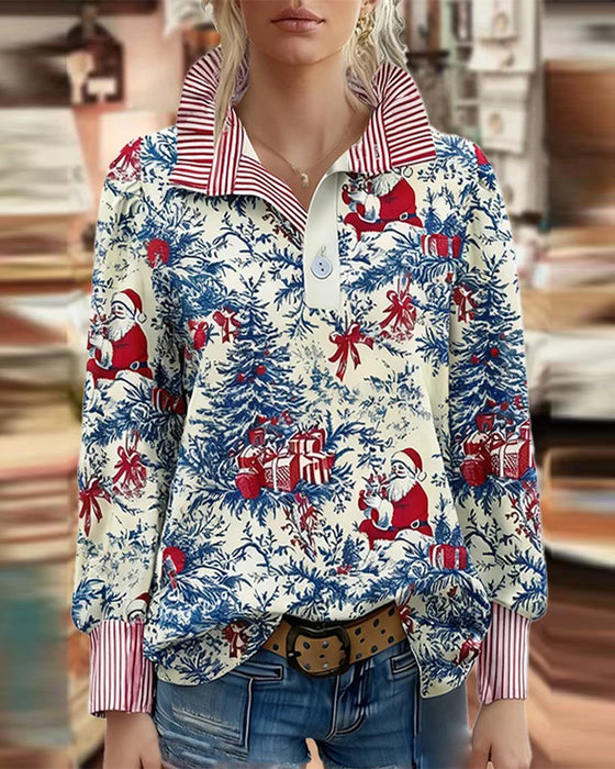 Christmas Print Fashion Long Sleeve Shirt