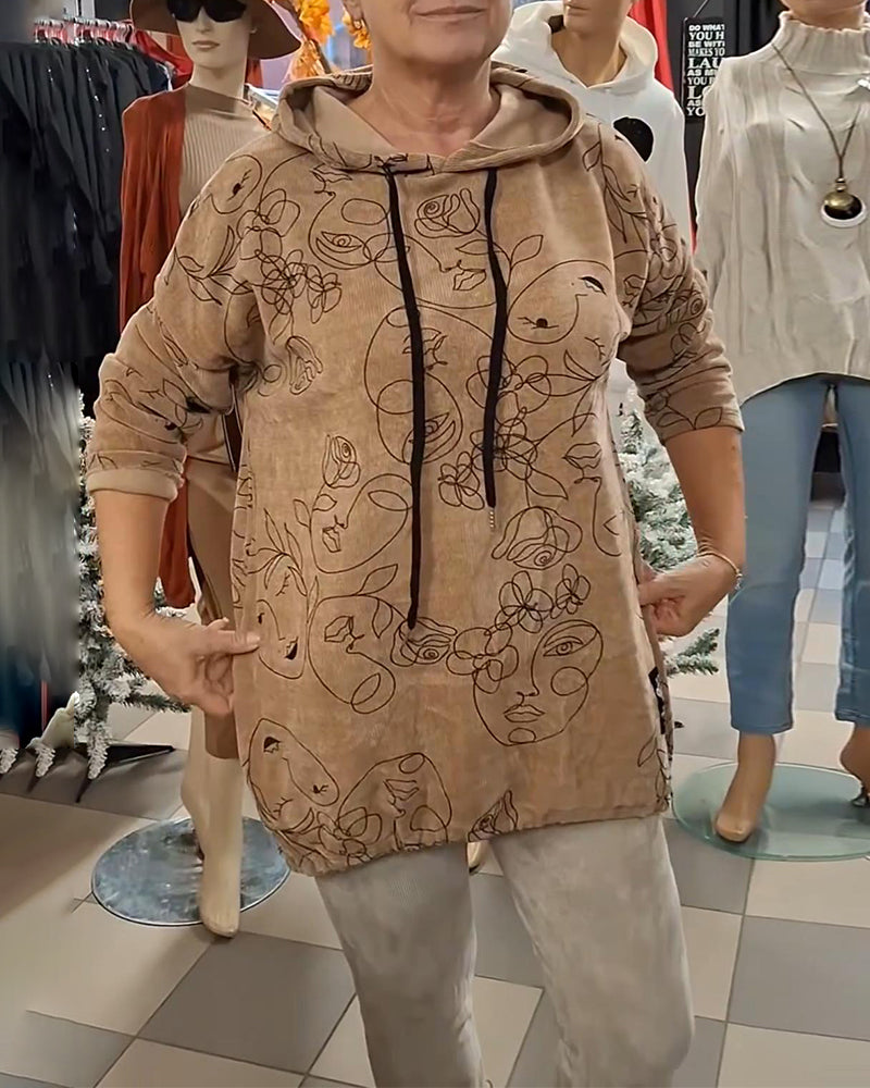 Hooded Loose-Fitting Printed Hoodie
