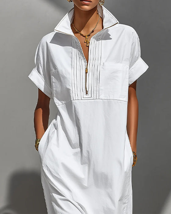 Lapel Zipper Pocket Dress