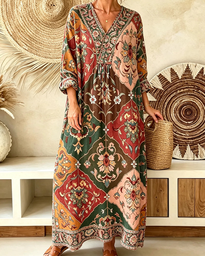 V-Neck Bohemian Long Sleeve Dress