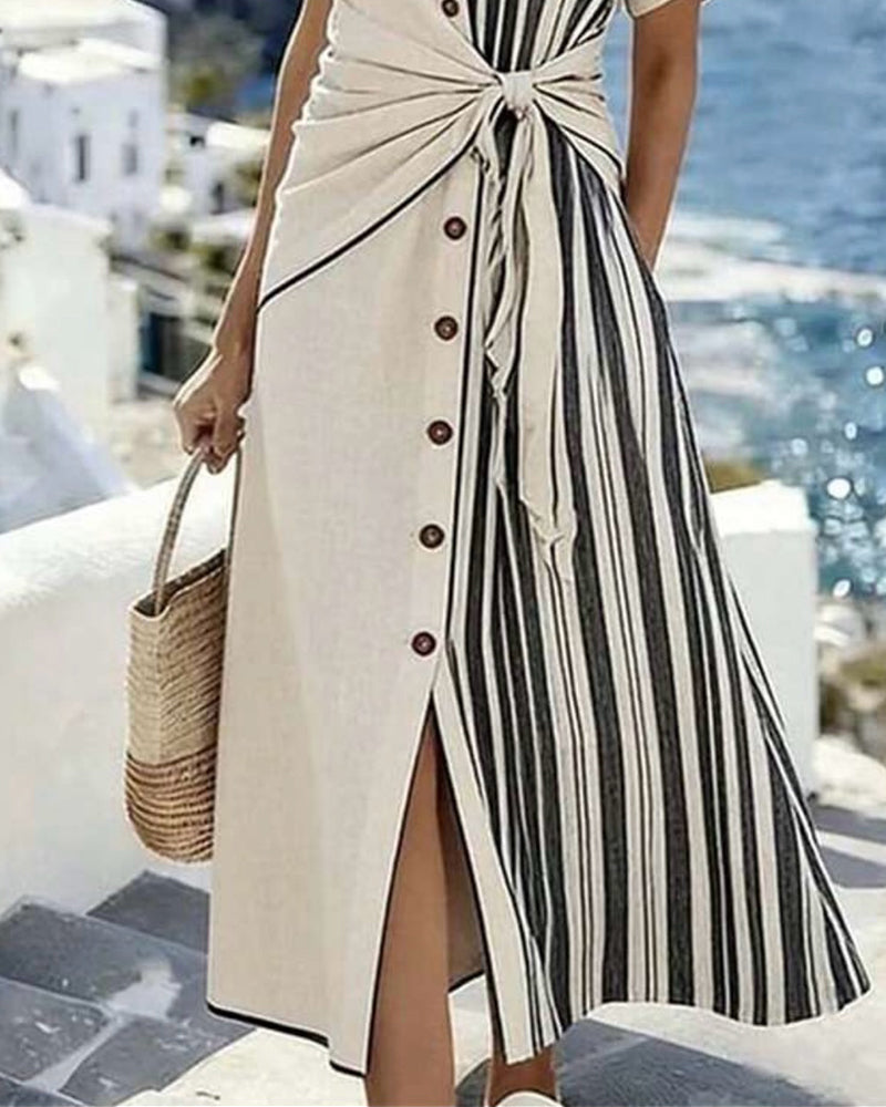 Short Sleeve Slit A-Line Dress