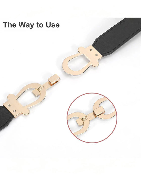 Women Stretchy Waist Belt Retro Elastic Skinny Belt for Ladies with Gold Buckle