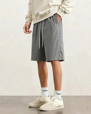 Double White Stripe Knee-Length Casual Shorts