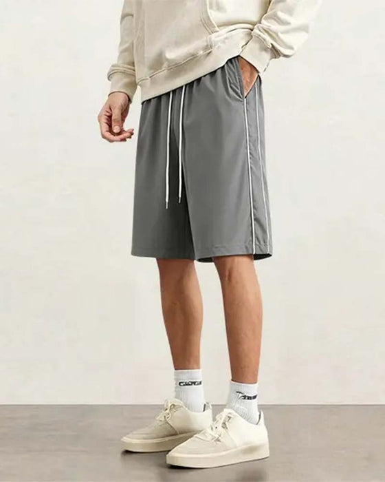 Double White Stripe Knee-Length Casual Shorts