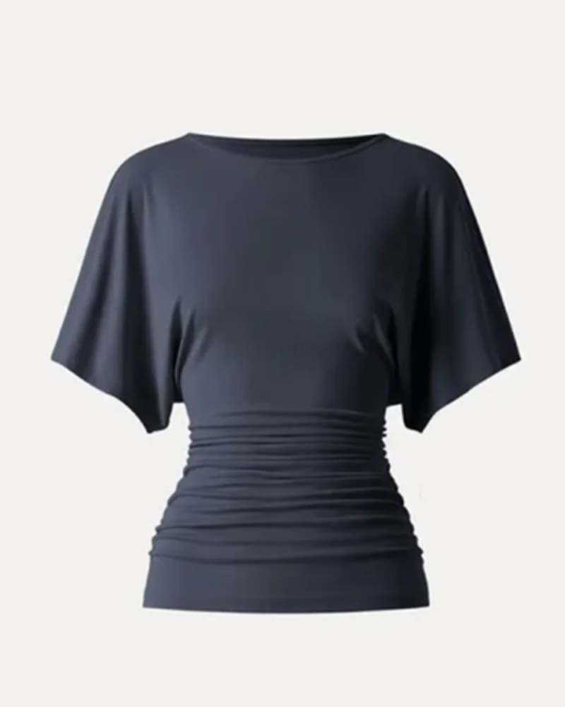 Casual Solid Pleated Short Sleeve Blouse