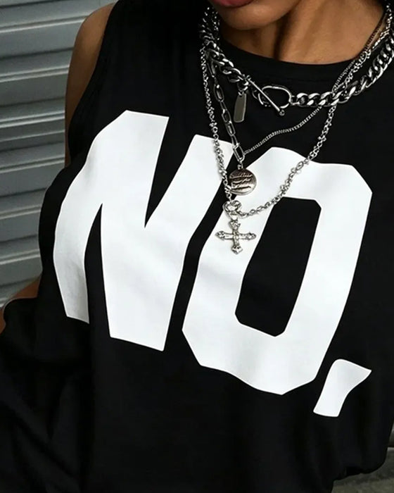 Round Neck Sleeveless Letter Solid T-Shirt