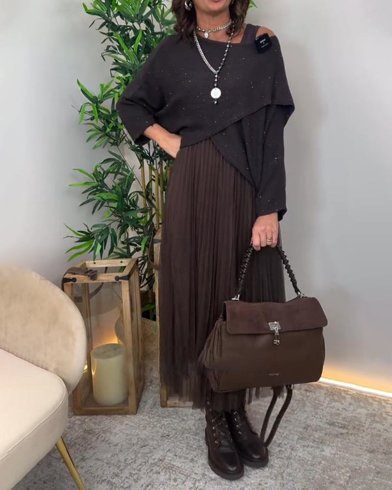 Elegant Asymmetric Sweater & Lace Skirt Set