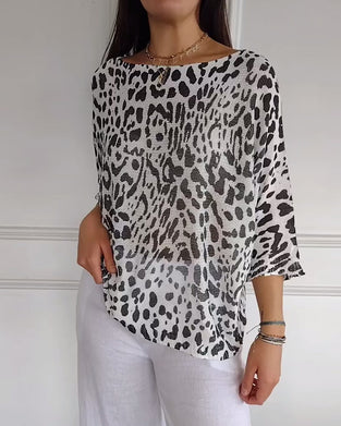 Three-Quarter Sleeve Leopard Print Loose Sweater
