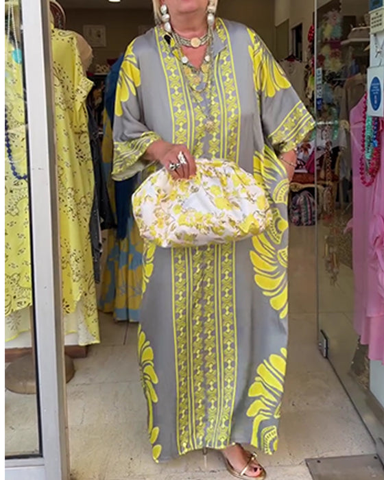 Half Sleeve Print Long Robe Dress