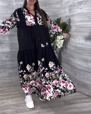 Floral Print Casual Lantern Sleeve Dress