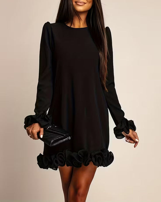 Puff Sleeve Straight Flower Bud Dress