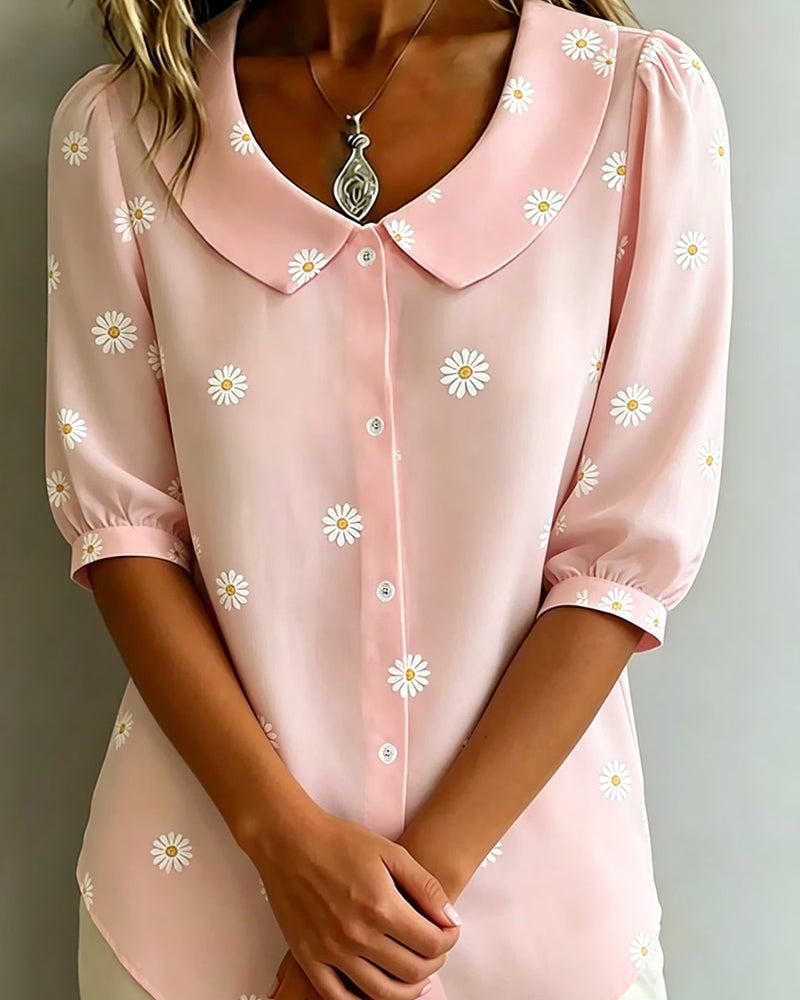 Casual Floral Puff Sleeve Blouse