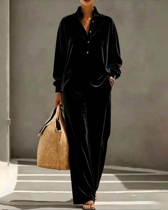 Long Sleeve Stand Collar Two Piece Set