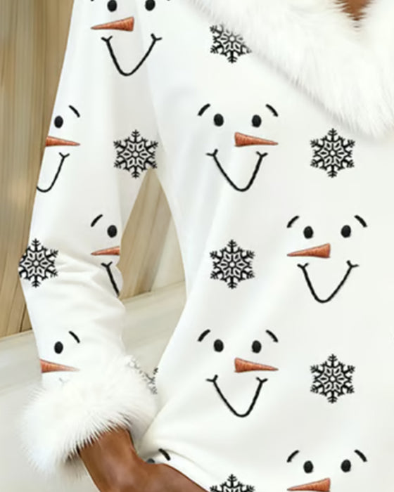 Fashionable Printed Fur Collar Top