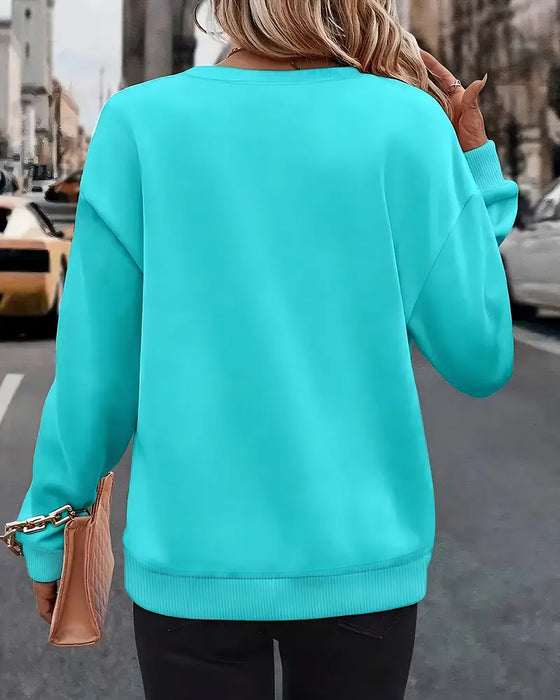 Casual Long Sleeve Printed Crewneck Sweatshirt