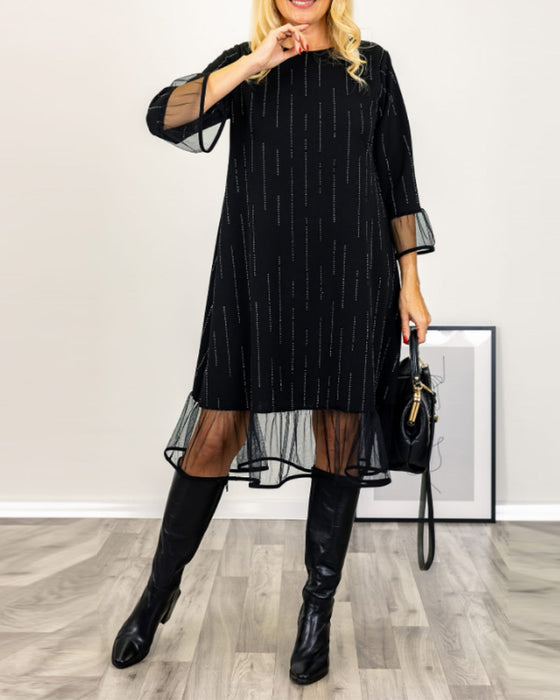 Mesh Paneled Round Neck Dress