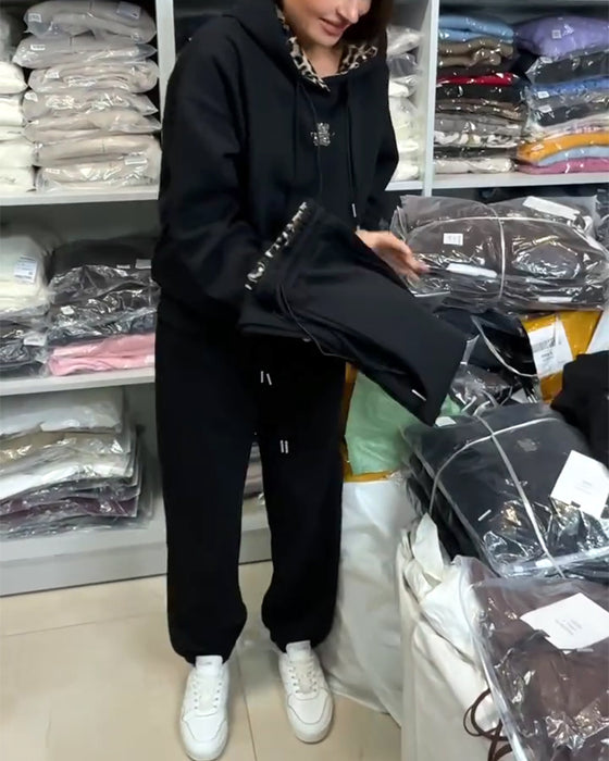 Leopard Print Hooded Two-Piece Set