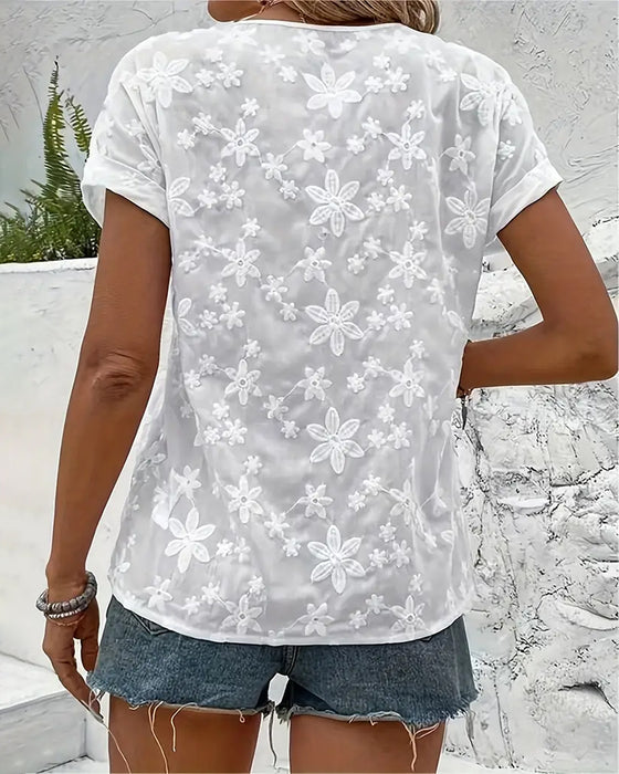 V-neck solid color lace temperament blouse