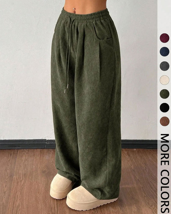 Drawstring Corduroy Long Pants