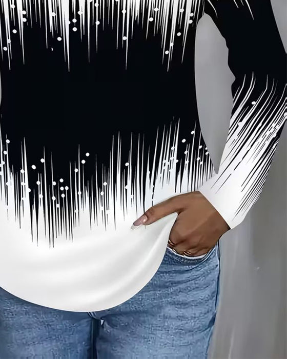 Gradient V-Neck Printed Long-Sleeved Top