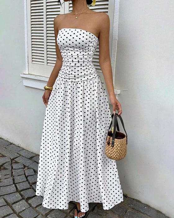 Polka Dot Bandeau A Line Long Dress