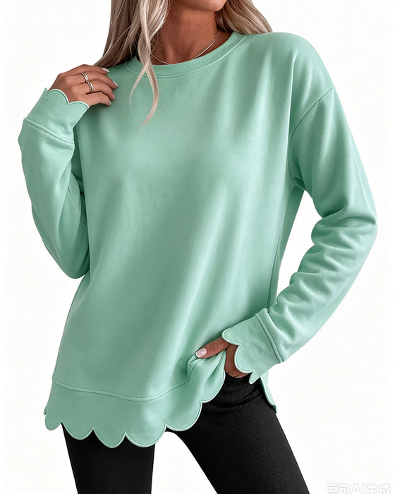 Scallop Trim Casual Sweatshirt