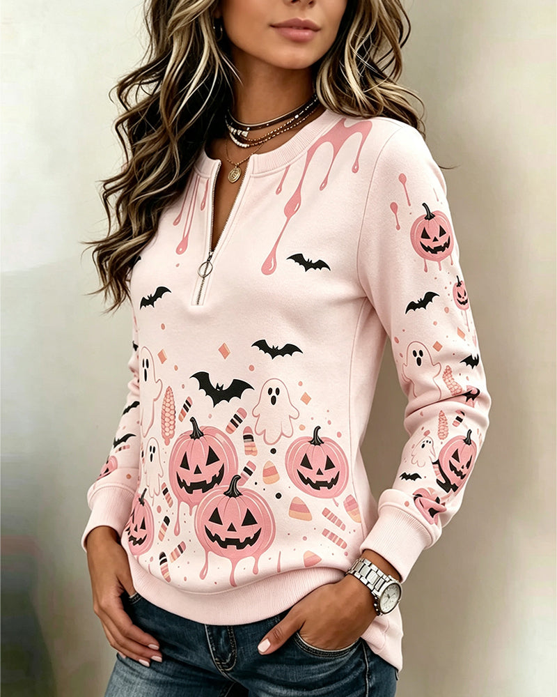 Zipper Long Sleeve Halloween Pumpkin Hoodie