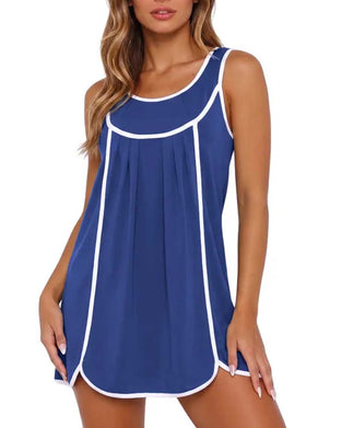 White-Trimmed Color-Blocked Sleeveless Dress