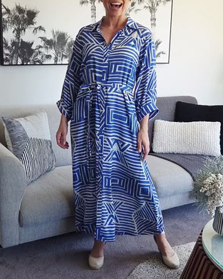 Casual Geometric Print Tie-Up Dress