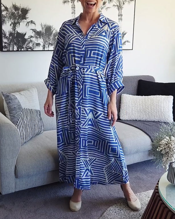 Casual Geometric Print Tie-Up Dress